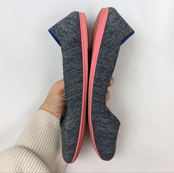Rothys 8.5 Birdseye Charcoal Gray Round Toe Flats Halo Pink Sole Washable Comfy - Picture 6 of 10